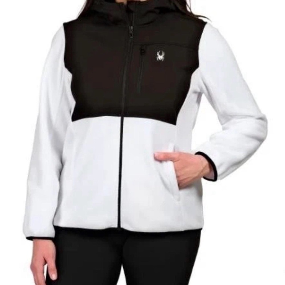 Spyder Womens Jacket White Black Fleece Polar Pockets Front Zipper / Large nwt